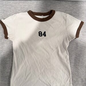 Brandy Melville Cream Tee with Brown Trim